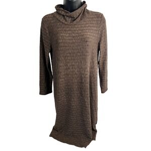 Puella Women's Brown Textured‎ Stripe Turtleneck Long Sleeve Midi Dress Size M
